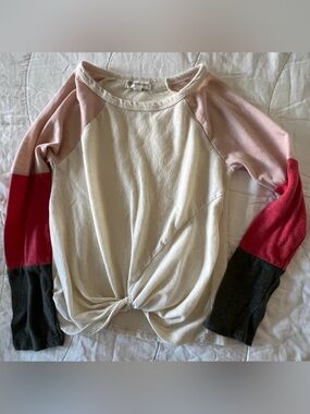 Tucker + Tate Cream Top with Multicolor Sleeves